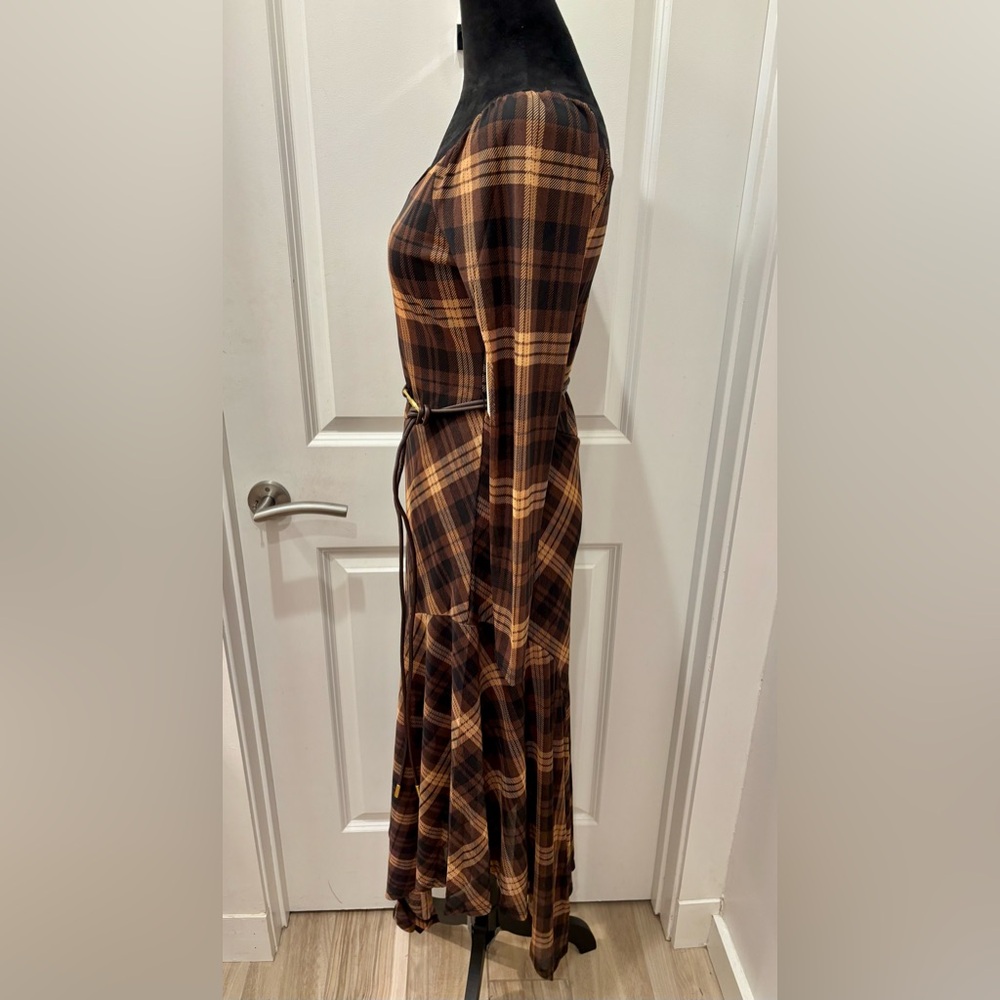NWT Harlow & Rose 70’s retro plaid sheer layered waterfall dress - M - Picture 4 of 13